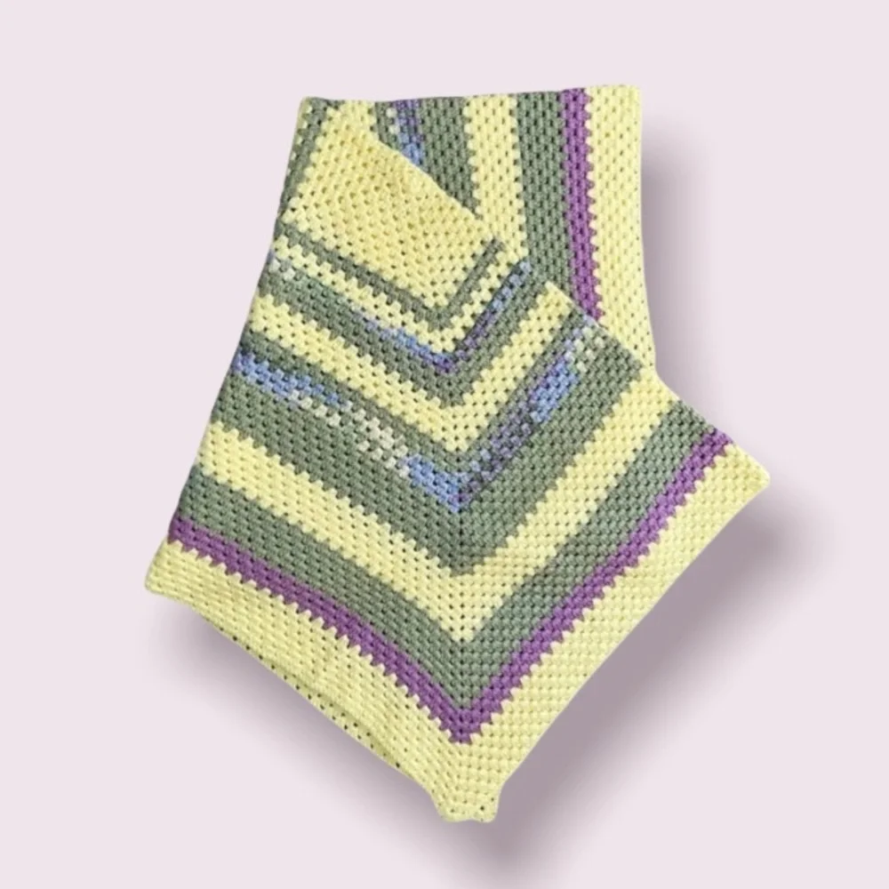 Beautiful Hand Crocheted Blanket Throw in Yellows, Greens and Blues